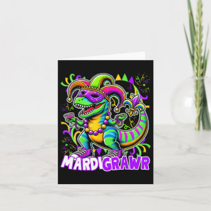 Cartão Mardi Gras T Rex Dinossaur Mardi Grawr Bead Costum