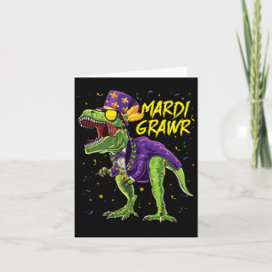 Cartão Mardi Grawr T-rex Dinossaur Dino Mardi Gras Kids B