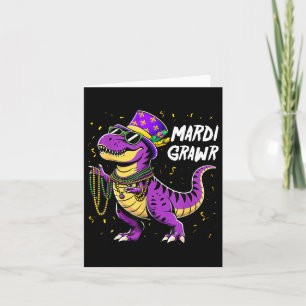 Cartão Mardi Grawr T Rex Dinossaur Mardi Gras Bead Costum