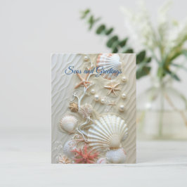 Cartão Marés e Saudações Estrela-do-Mar Coral Rosa Pérola