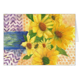 Cartão margarida amarela no vaso azul