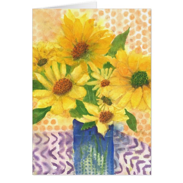 Cartão margarida amarela no vaso azul (Frente)