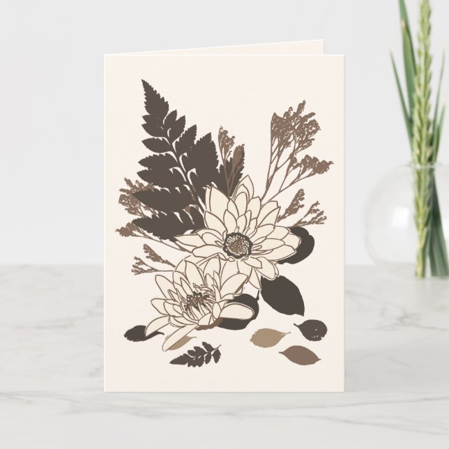 Cartão Margaridas e Folhas - transparente sobre creme. (Frente)