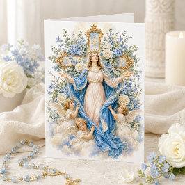 Cartão Maria Rainha do Céu com Anjos Católica
