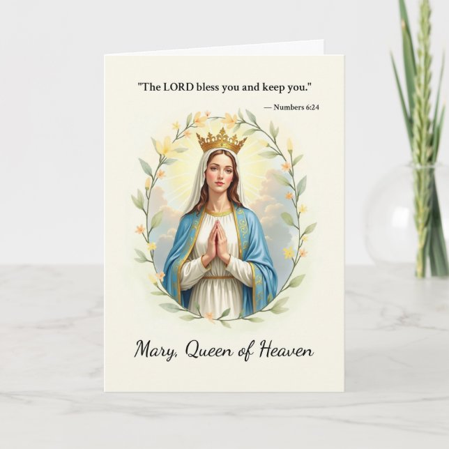 Cartão Maria Rainha do Céu Paz e Bênçãos de Deus (Frente)