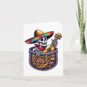Cartão Mariachi Esqueleto Divertido Guitarra Bolso Cinco