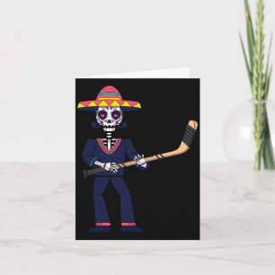 Cartão Mariachi Jogando Hóquei no Gelo Dia De Los Muertos