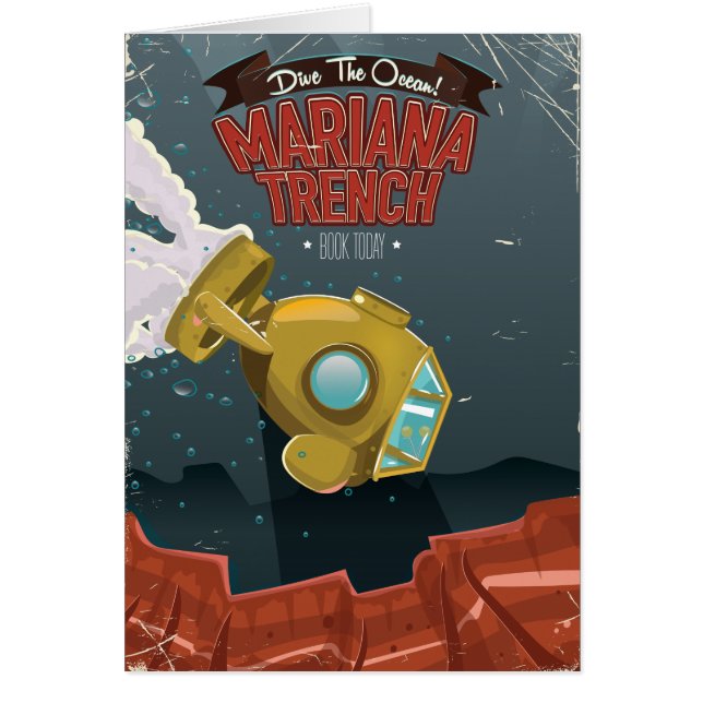 Cartão Marianas Trench poster de viagens de desenho anima (Frente)