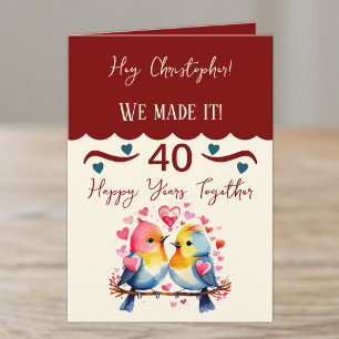 Cartão Marido 40º aniversário pássaros carmesim azul