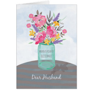 Cartão Marido Aniversário Beneficia Jar Vase com Flor