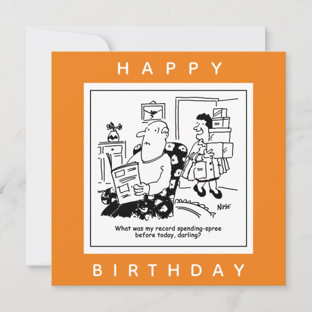 Cartão Marido em choque com o Cartoon de Gasto da Esposa (Frente)