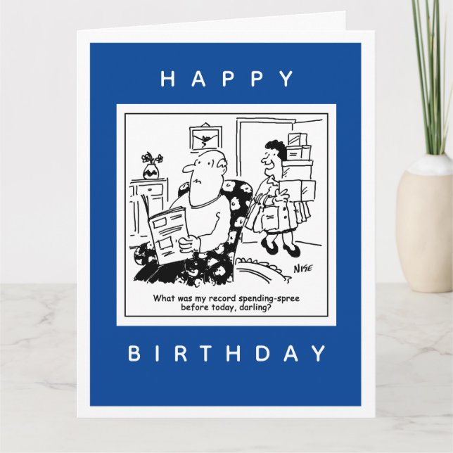 Cartão Marido em choque com o Cartoon de Gasto da Esposa (Frente)