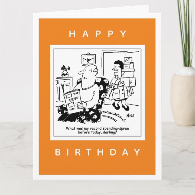 Cartão Marido em choque com o Cartoon de Gasto da Esposa (Frente)