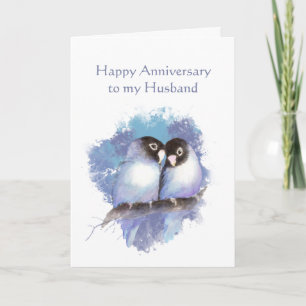 Cartão Marido Feliz Aniversário Aves Azuis