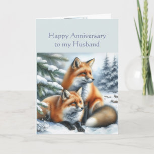Cartão Marido Feliz Aniversário Raposa de Inverno Casal