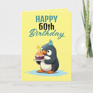 Cartão Marido legal Amarelo e Negro Pinguim 60º Aniversár