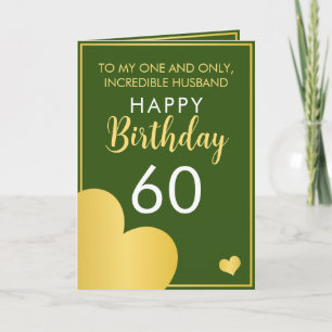 Cartão Marido Moderno Verde e Dourado 60º Aniversário