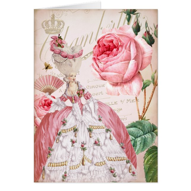 Cartão Marie Antoinette Vintage Rosa Rosado (Frente)