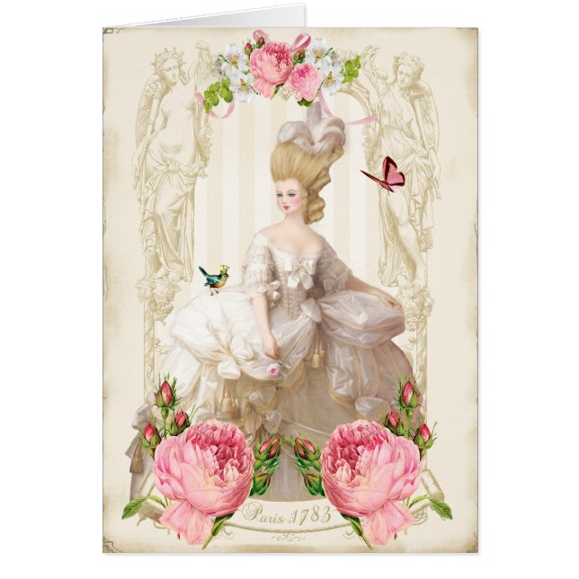 Cartão Marie Antoinette White Dress&Pink Roses (Frente)