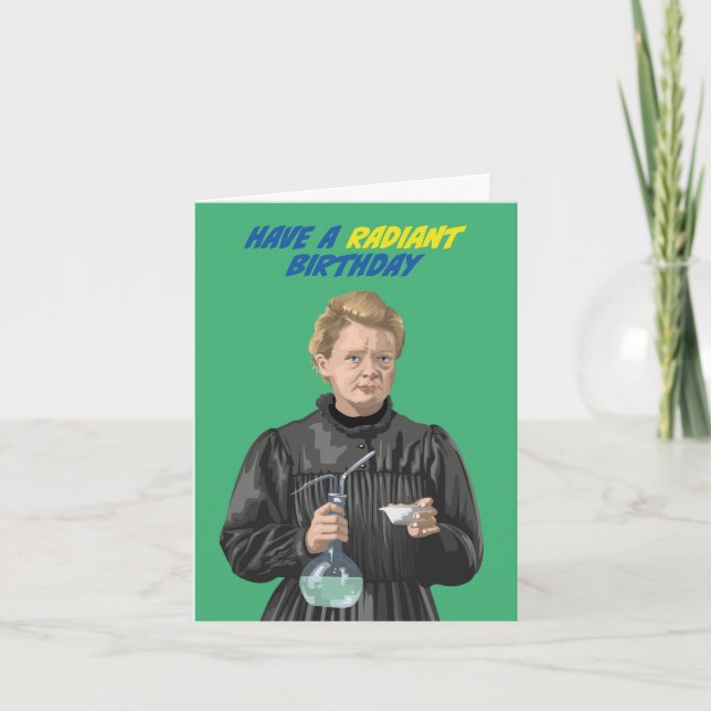 Cartão Marie Curie Tem Um Aniversário Radiante (Frente)