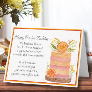Cartão Marigolds do Aniversário de Outubro no Bolo