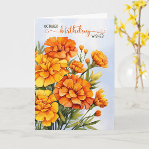 Cartão Marigolds para o aniversário de outubro