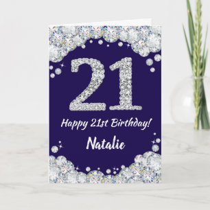 Cartão Marinho aniversário de 21 anos azul e cintilaçã