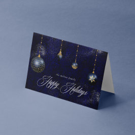 Cartão Marinho Azul Dourado Ornament Feliz Feriados Sauda