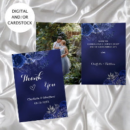 Cartão Marinho azul foto flores obrigado de casamento