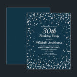 Cartão Marinho  Azul Silver Gliter Women aniversário de 3<br><div class="desc">Azul marinho elegante com convite de festas aniversário de 30 anos brilhante de diamante prateado para mulheres. Entre em contato conosco para obter ajuda com a personalização ou para solicitar produtos correspondentes.</div>