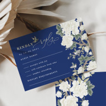 Marinho Blue Chinoiserie Bird Peony Casamento RSVP