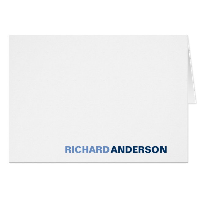 Cartão Marinho Chic Moderno Azul Azul Nome de Letra Negra (Frente horizontal)