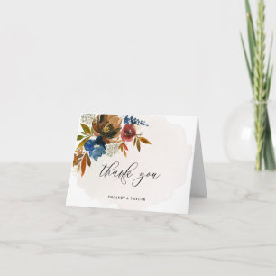 Cartão Marinho e crosta fluente Boho Floral Obrigado