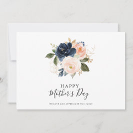 Cartão Marinho Elegante Dia de as mães azul-rosa pincelad