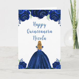 Cartão Marinho Floral Quinceanera