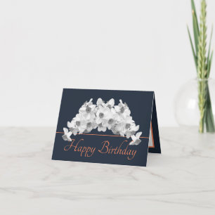 Cartão Marinho Laranja Buquê Branco Daffodils Feliz Anive