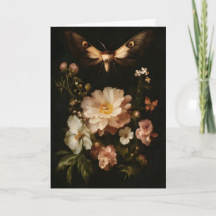 Cartão Mariposa Botânica Arte Floral Escura Antiga Borbol