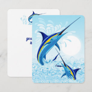 Cartão Marlin Azul Saltando do Oceano