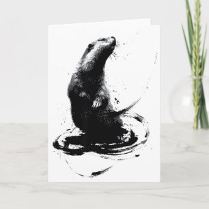 Cartão Marmota Arte Sumi-e Caligrafia Pincel Tinta Minima