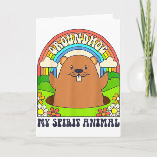 Cartão Marmota é meu animal espiritual engraçado retrô vi