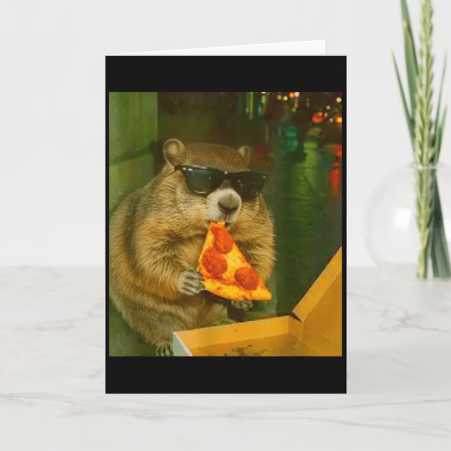 Cartão Marmota Engraçada Esquilo Comendo Pizza Meme de Ro (Frente)