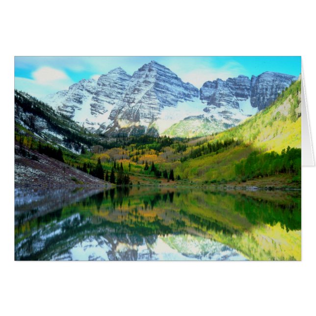 Cartão Maroon Bells refletidos no Maroon Lake (Frente Horizontal)