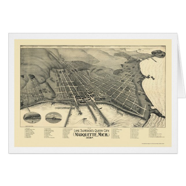 Cartão Marquette, mapa panorâmico do MI - 1897 (Frente Horizontal)