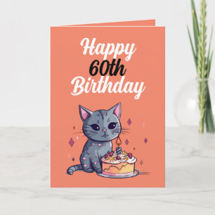 Cartão Marrom e Gato Branco Engraçado Marido 60º Aniversá