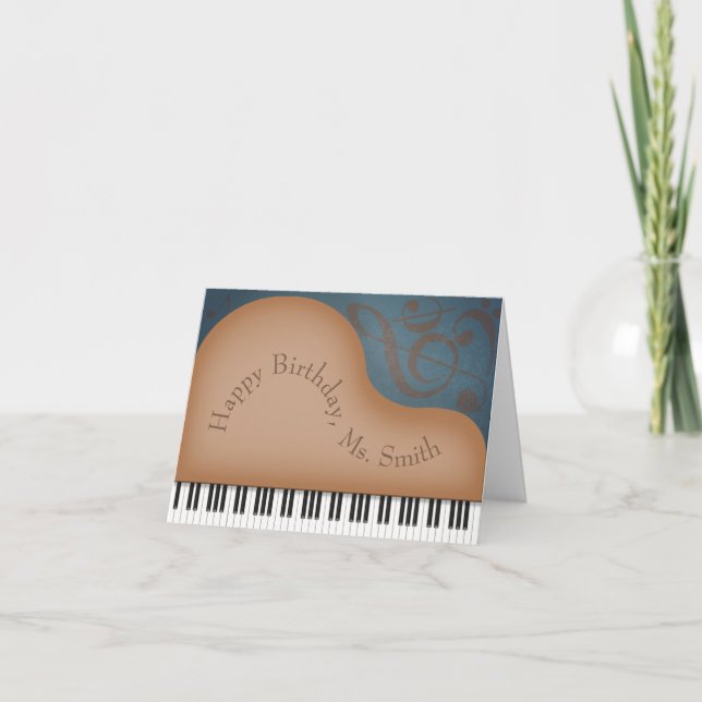 Cartão Marrom Grande Piano - Música Fofa Personalizada An (Frente)
