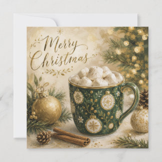Cartão Marshmallows de Cacau Quente Cozy Green Gold
