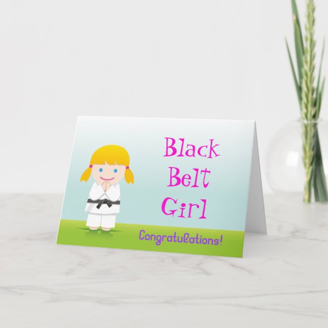 Cartão Martial Arts Black Belt Girl Congratulations Card (Frente)