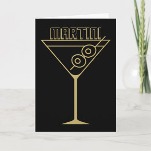 Cartão Martini de Duas Azeitonas Dourado Estilo Moderno d