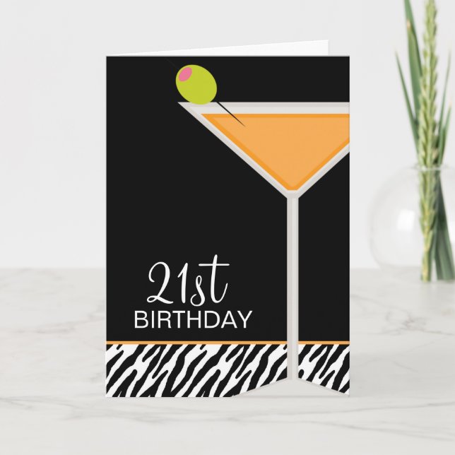 Cartão Martini de Laranja e Estampa de Zebra (Frente)