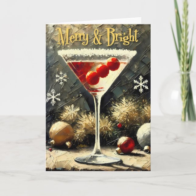 Cartão Martini de Natal de Cranberry Triplo Retro dos Ano (Frente)